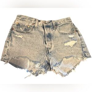 Vintage Levi Classic High-Waist Distressed Denim Shorts - Light Blue